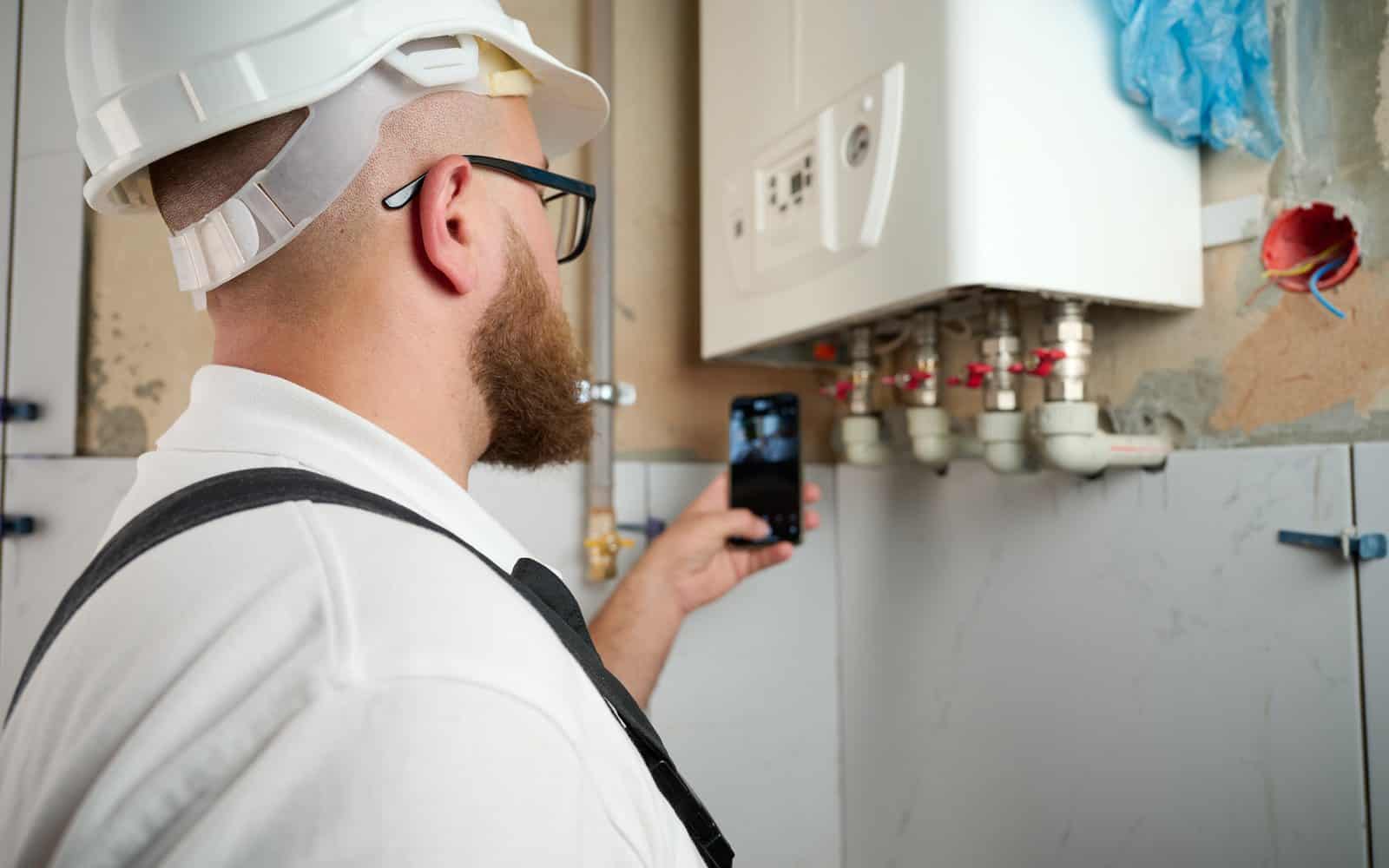 Gas Safe engineer checking a new boiler installation